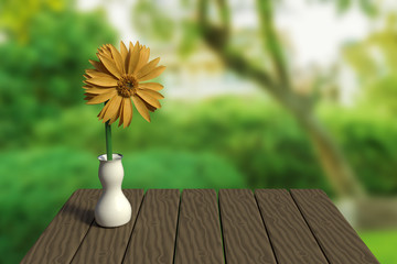 3D rendering of yellow gerbera daisy in a white vase
