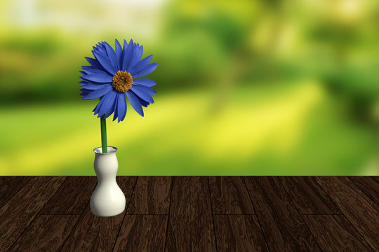 Fototapeta 3D rendering of blue gerbera daisy in a white vas