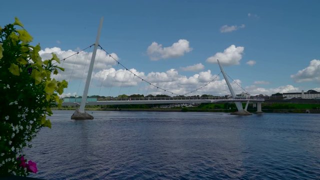 View of the Peace Bridge found in the city of Londonderry with the river that has clear water