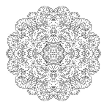 decorative mandala with Love Hearts.Outline drawing. Coloring pages for adult