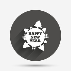 Happy new year globe sign icon. Gifts and trees.