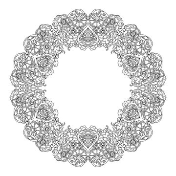 decorative mandala with Love Hearts.Outline drawing. Coloring pages for adult