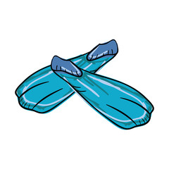 blue flippers diving shoes. sumer vacation. drawn design vector illustration