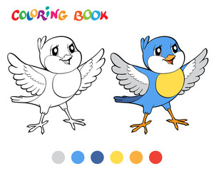 Coloring book wiht blue bird. Vector illustration.
