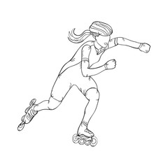 woman on skates with protection equipment. drawn design. vector illustration