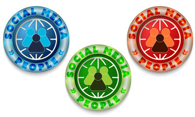 Three icons with color back light and the words social media