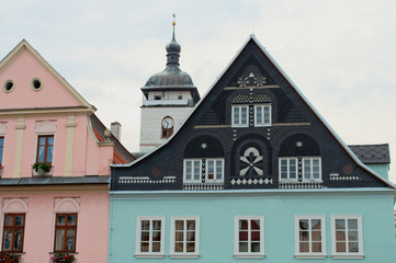 Fototapeta na wymiar Houses in the historic center of Decin in Czech Republic