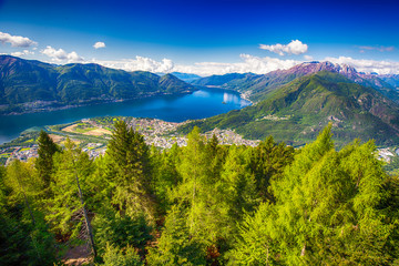 Fototapeta na wymiar Locarno city and Lago Maggiore from Cardada mountain, Ticino, Switzerland