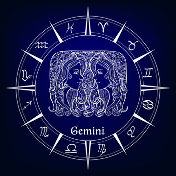 decorative patterned zodiac sign Gemeni