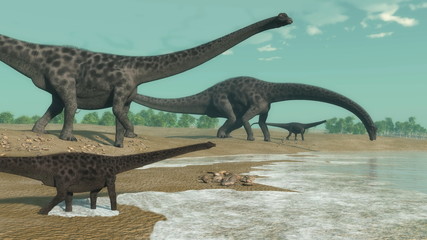 Diplodocus dinosaurs herd - 3D render