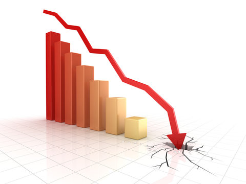 Red arrow collapsing and breaking through the ground