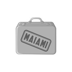 Suitcase for a flight to Miami icon in black monochrome style isolated on white background. Travel symbol vector illustration