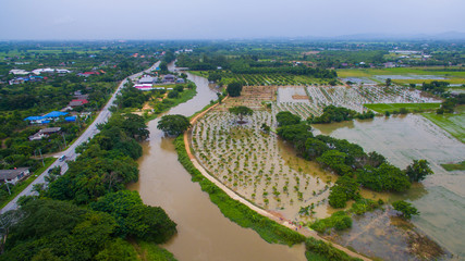 Flooded agricultural fields land