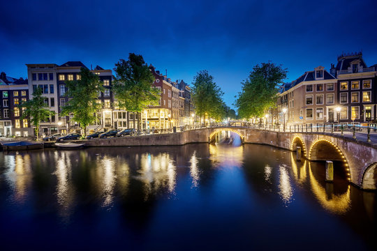 night view of Amsterdam, Holland