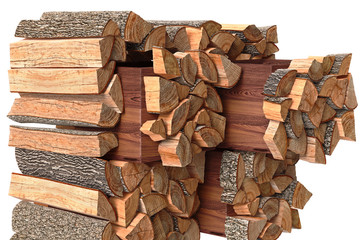 Wood cabinet dresser chopped firewood, close view. 3D graphic