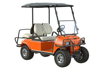 Golf car electric orange transport. 3D graphic