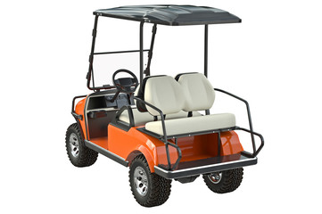 Golf car orange auto vehicle. 3D graphic