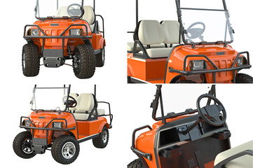 Fototapeta premium Golf car orange auto vehicle collection, close view. 3D graphic