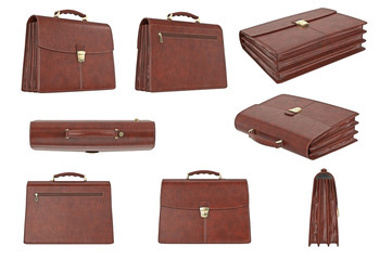 Briefcase classic brown set with handle. 3D graphic
