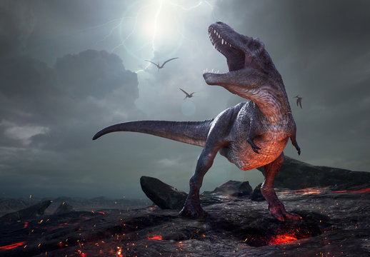 3D rendering of Tyrannosaurus Rex near extinction.
