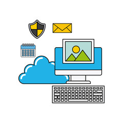 online security flat line icons vector illustration design