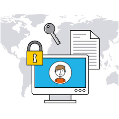 online security flat line icons vector illustration design