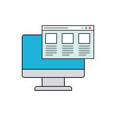 monitor computer with social media icon vector illustration design