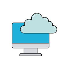 monitor computer with social media icon vector illustration design