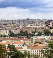 Fototapeta premium Prague old town from Petrin park perspective with tilt-shift effect