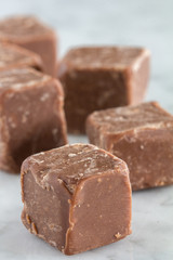 Close Up of Chocolate Fudge on Marble Surface