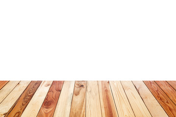 Wood table top on white background