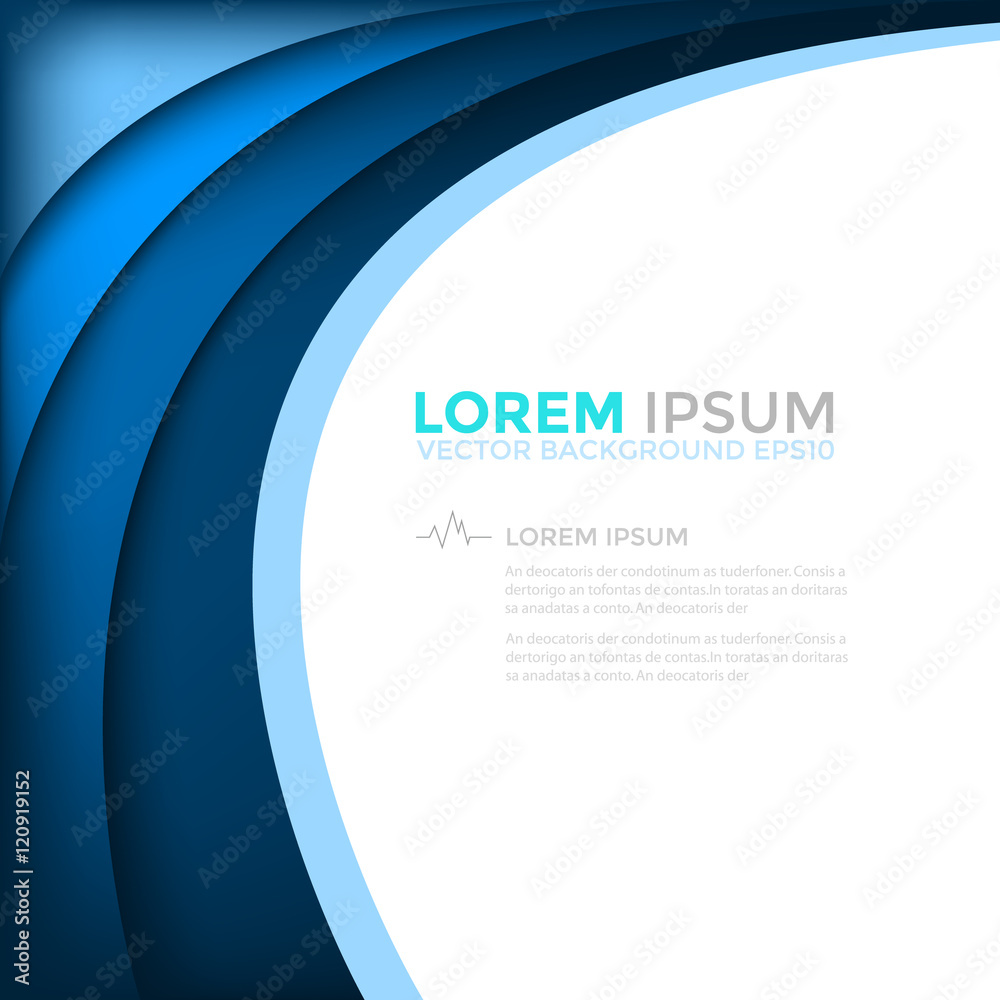 Poster blue curve line overlap paper layer vector background with white space for artwork design