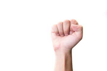 hand is showing zero fingers isolated on white background