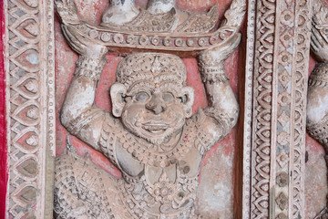 Wall Carvings in the Buddhist Complex of Haw Phra Kaew in Vientiane, Laos