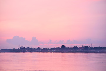 Beautiful Sunset Over the Mekong River in Nong Khai Province, Thailand