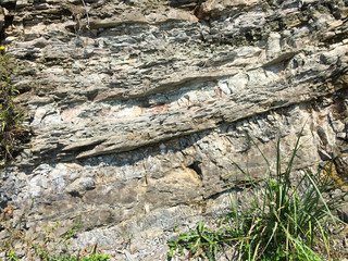 Mountain textured rocky wall with scenic layered stone structure