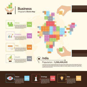 Business Infographic With Blocks,India Map