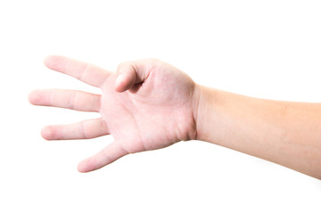 Hand Gesture - Number Four on white background.