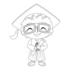 Outlined Kid Boy wearing Graduation Suit