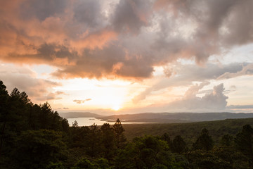 Arenal lake reflection the sun