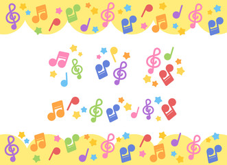 カラフルな音符モチーフ　コピースペース・アイコン・ラインのセット　ベクター素材