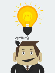 Idea Lightbulb | Editable vector illustration of businessman getting inspiration in flat style