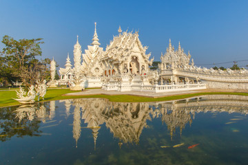 Famous thailand temple or grand white church Call Wat Rong Khun,at Chiang Rai province, northern Thailand