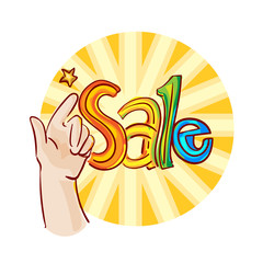 Sale banner. Vector sketchy hand drawn illustration. Isolated on white