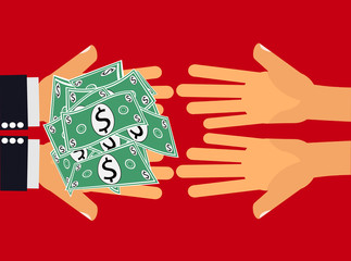 Give Money Cash Dollars -Hands handing dollar money or cash to another pair of hands