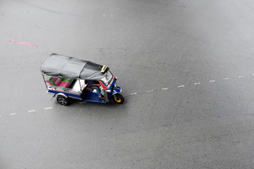 The top view of tuk-tuk (thai tradition taxi) from BTS sky train
