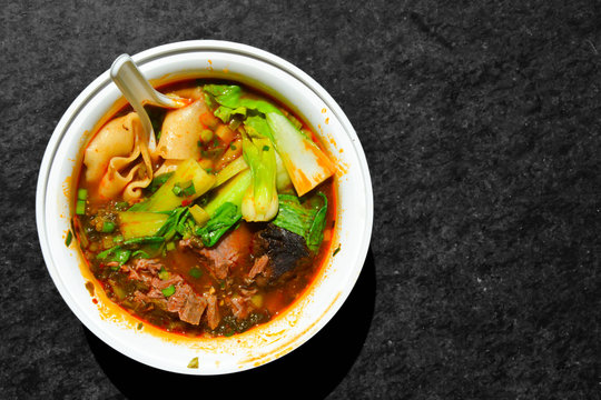 Traditional Thai cuisine beef soup bowl