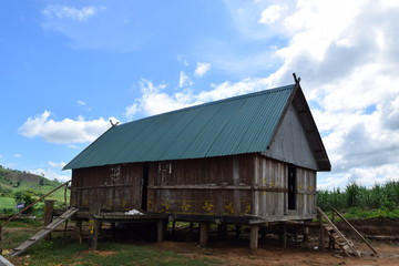 traditional Rong house in ethnic villages in highland Vietnam