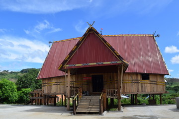 traditional Rong house in ethnic villages in highland Vietnam