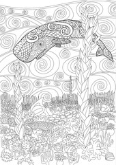 Swimming whale for anti stress Coloring